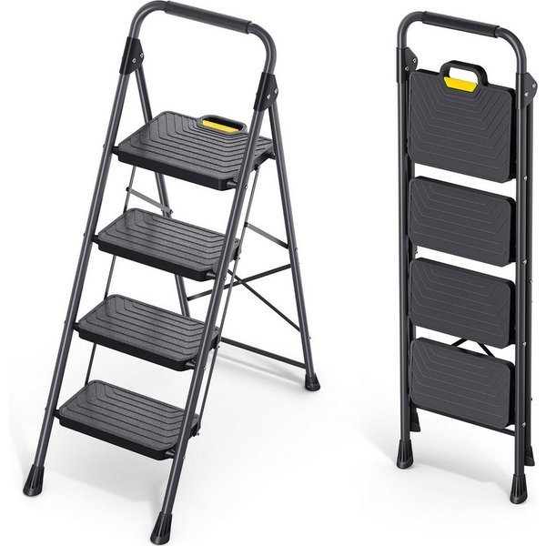 KINGRACK Trittleiter klappbar, bis 360 kg belastbar, mit breiten Anti-Rutsch-Stufen (1-St), stabiler Tritthocker für Küche und Haushalt, 4 Stufen