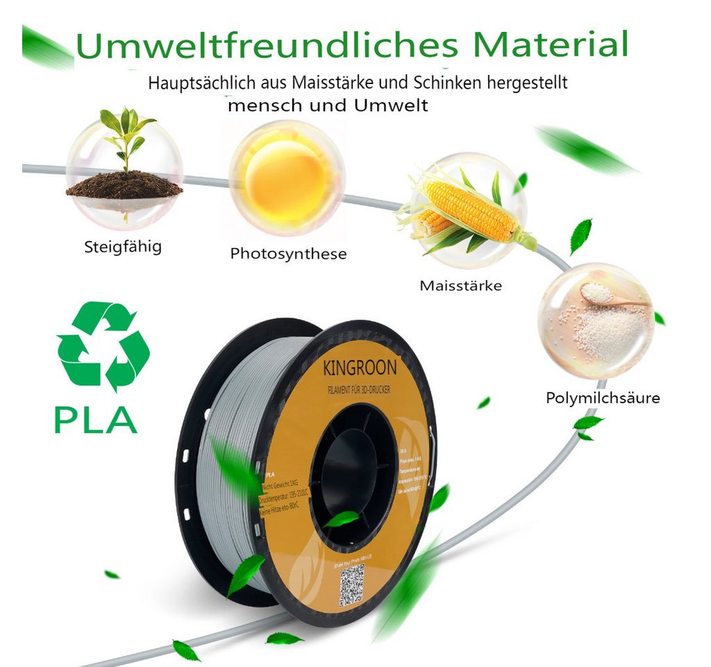 KINGROON Filament 3D-Drucker Filament PLA 1,75mm 10kg Mixfarben, 1kg/Rolle, Blasenfrei, Hitzbeständig 3D-Druckmaterialien – Bild 2 von 5