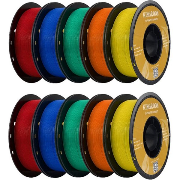 KINGROON Filament 3D-Drucker PETG Filament 1,75mm, 10kg, 5 Farben 3D-Druckmaterialien Hohe Festigkeit, Einfach zu Drucken