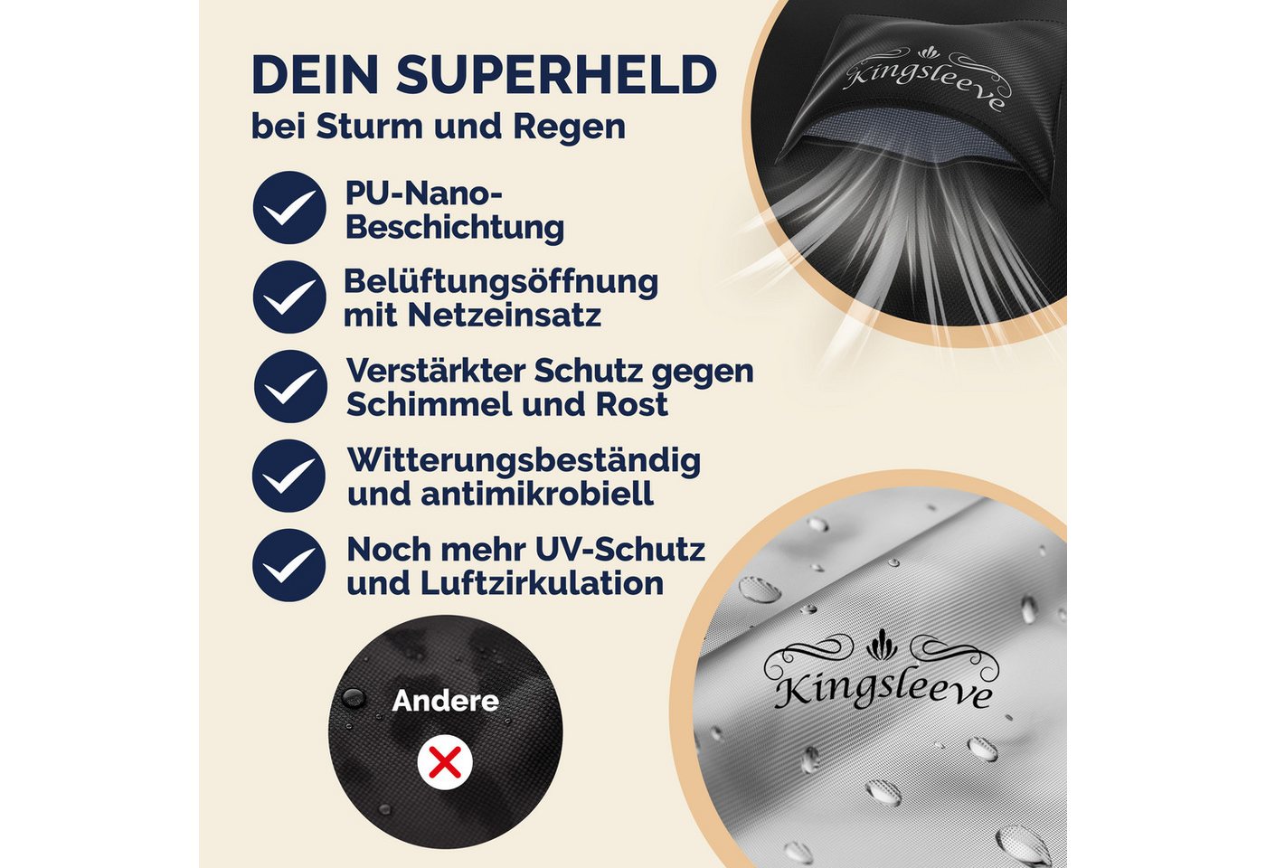 Kingsleeve Gartenmöbel-Schutzhülle, Wasserdicht Winterfest Abdeckplane Sitzgruppe Garten 125x63x74cm – Bild 3 von 5