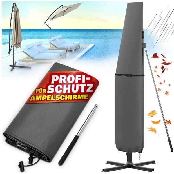 Kingsleeve Sonnenschirm-Schutzhülle, Ampelschirm mit Stab bis Ø 350 cm Wetterdicht Groß Sonnenschirm Grau
