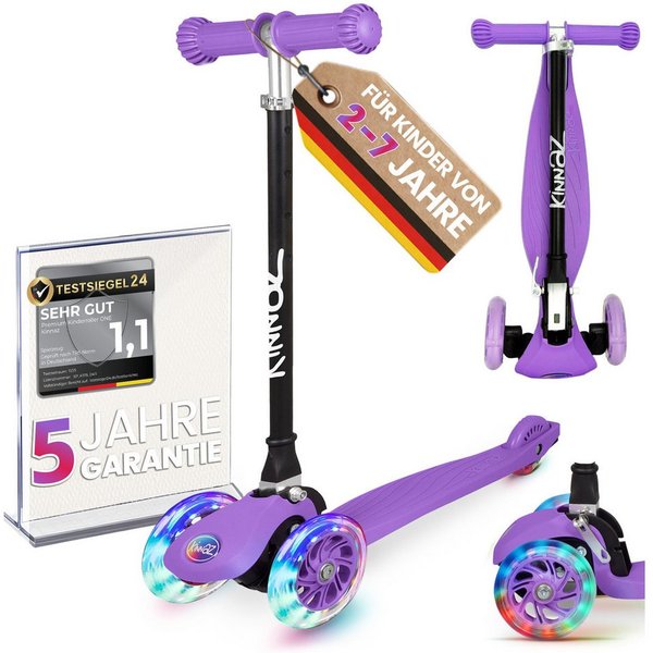 KINNAZ Dreiradscooter ab 2 Jahre LED, faltbar, Höhe flexibel, Kinderoller, Scooter, Roller, (Kinderroller, kinnaz ONE), Händler aus Hamburg