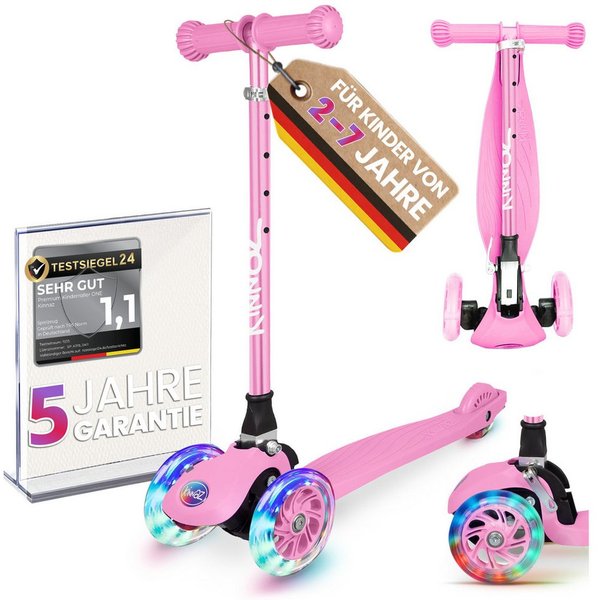 KINNAZ Dreiradscooter ab 2 Jahre LED, faltbar, Höhe flexibel, Kinderoller, Scooter, Roller, (Kinderroller, kinnaz ONE), Händler aus Hamburg