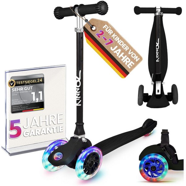 KINNAZ Dreiradscooter ab 2 Jahre LED, faltbar, Höhe flexibel, Kinderoller, Scooter, Roller, (Kinderroller, kinnaz ONE), Händler aus Hamburg