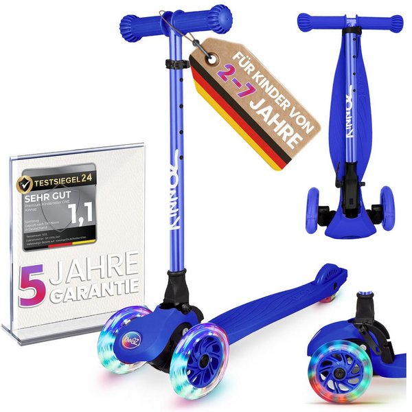 KINNAZ Dreiradscooter ab 2 Jahre LED, faltbar, Höhe flexibel, Kinderoller, Scooter, Roller, (Kinderroller, kinnaz ONE), Händler aus Hamburg