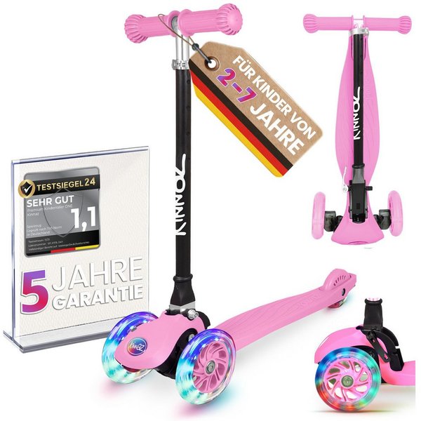 KINNAZ Dreiradscooter ab 2 Jahre LED, faltbar, Höhe flexibel, Kinderoller, Scooter, Roller, (Kinderroller, kinnaz ONE), Händler aus Hamburg