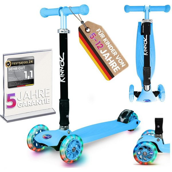 KINNAZ Dreiradscooter ab 5 Jahre, LED Räder, Höhe flexibel, faltbar, Roller Scooter Garantie, (Kinderroller, Kinnaz Two), faltbar, höhenverstellbar, LED Räder, 