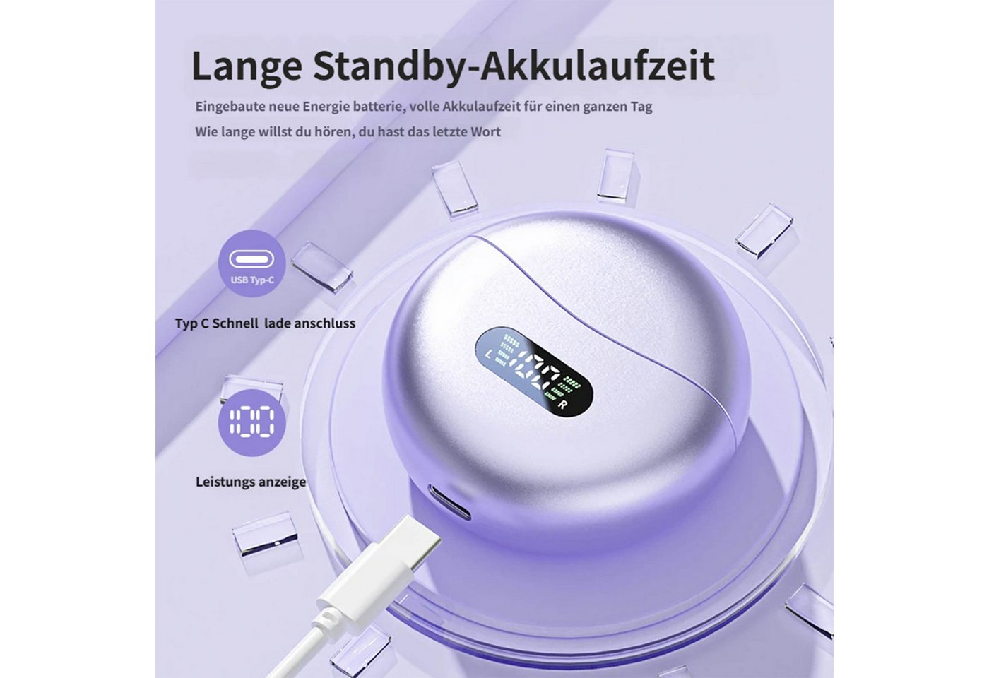 KINSI AI Übersetzer Kopfhörer Bluetooth, 140 Sprachen, Kabellos Headset Open-Ear-Kopfhörer (APP, Klare Sprachübertragung und lange Akkulaufzeit bis 60 Stunden) – Bild 4 von 5
