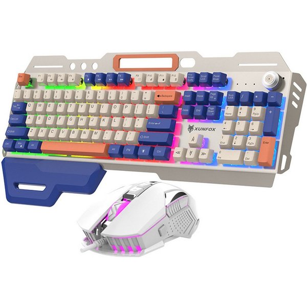 KINSI kabelgebundene Gaming-Maus-Set,Mechanische Metalltastatur,108 Tasten Tastatur- und Maus-Set