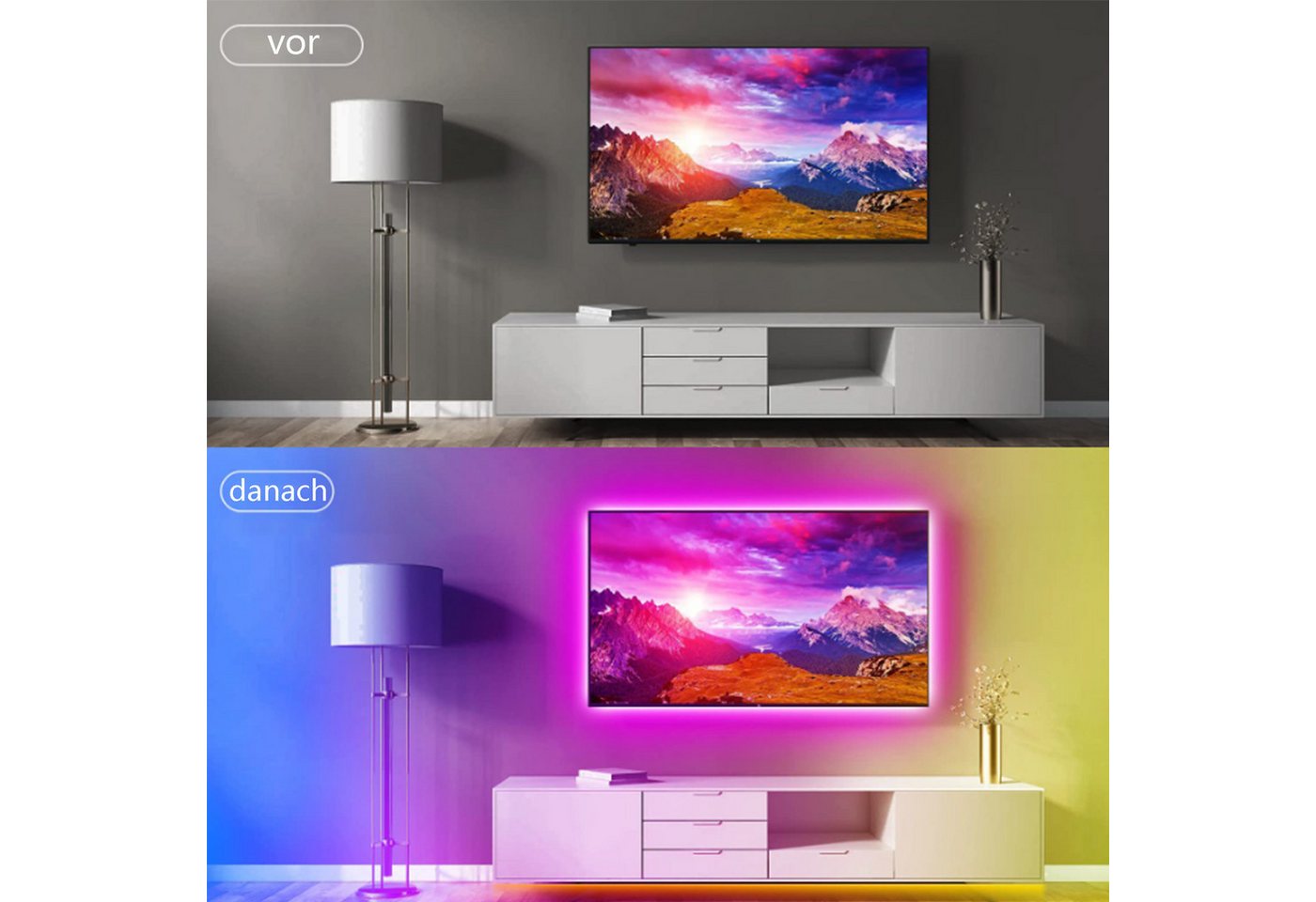 KINSI LED Stripe Bluetooth-Lichtleiste,DIY-Lichtleiste,RGB-Licht-LED,mit Fernbedienung, Timer-Funktion, eine Vielzahl von dynamischen RGB-Farben – Bild 3 von 5