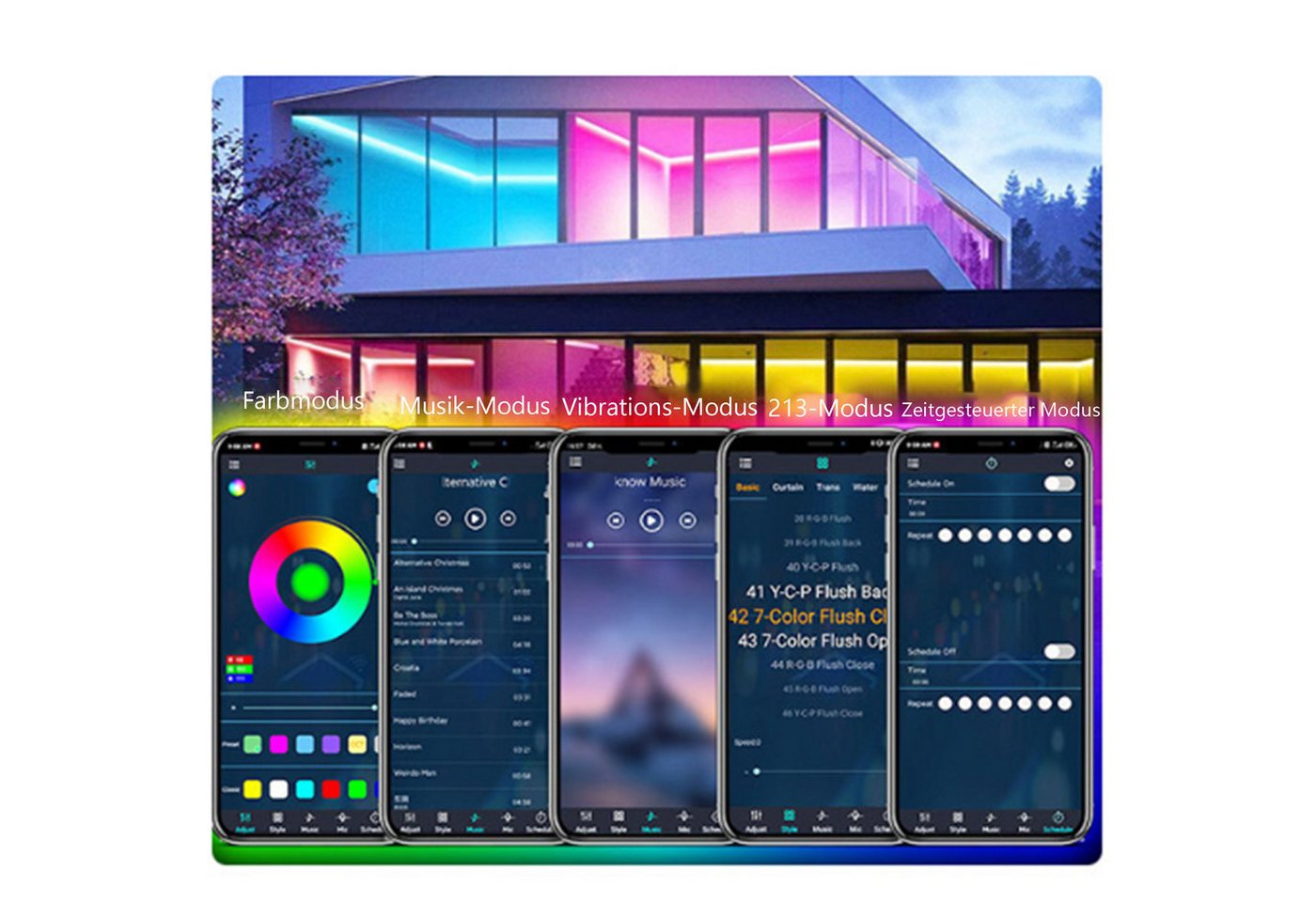 KINSI LED Stripe Bluetooth-Lichtleiste,DIY-Lichtleiste,RGB-Licht-LED,mit Fernbedienung, Timer-Funktion, eine Vielzahl von dynamischen RGB-Farben – Bild 4 von 5
