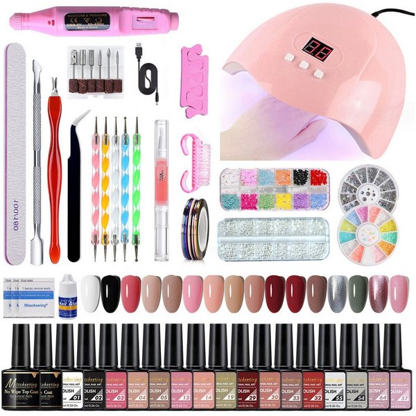 KINSI Lichthärtungsgerät 16-Farben Nagellack Set inkl. Maniküre Werkzeuge,DIY-Nageldesign, mit UV/LED Lampe,Perfekt für Nail Art