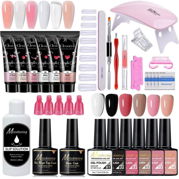 KINSI Lichthärtungsgerät Gelnägel Starterset mit UV Lampe,Nagelverlängerung Kit,French Nails, inkl. 6 Farben Gel Lack, Base & Top Coat,Feile