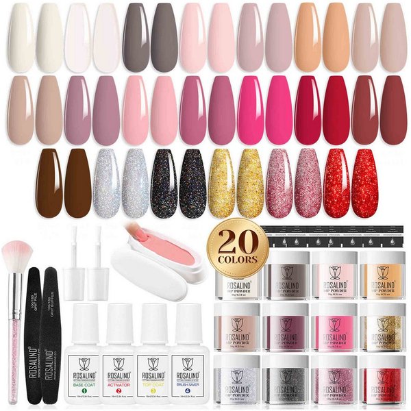 KINSI Lichthärtungsgerät Nail Dipping Powder, Nagelzubehör, Sticky Nail, Nagel Glitter Set, 39-tlg., 20 klassische Farben,professionelle Werkzeuge,keine Lampe e
