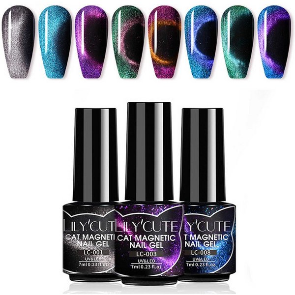 KINSI Nagellack-Set 9D Katzenauge-Gel Set, 8 Farben 7ML, UV Nagellack, hochglänzend, 8-tlg., Glitter und Diamanten Katzenauge, DIY Nägel, Nagelkunst Geschenke