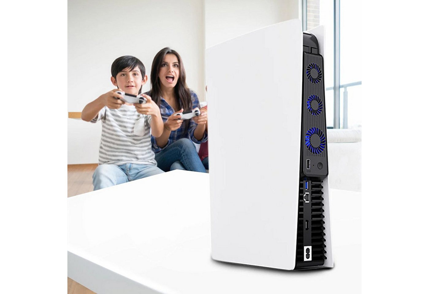 KINSI PS5 Mainframe-Kühlgebläse,PS5 Cooling Lüfter,Mit 3 Ventilatoren Controller (Mit externem,USB-Anschluss) – Bild 2 von 5