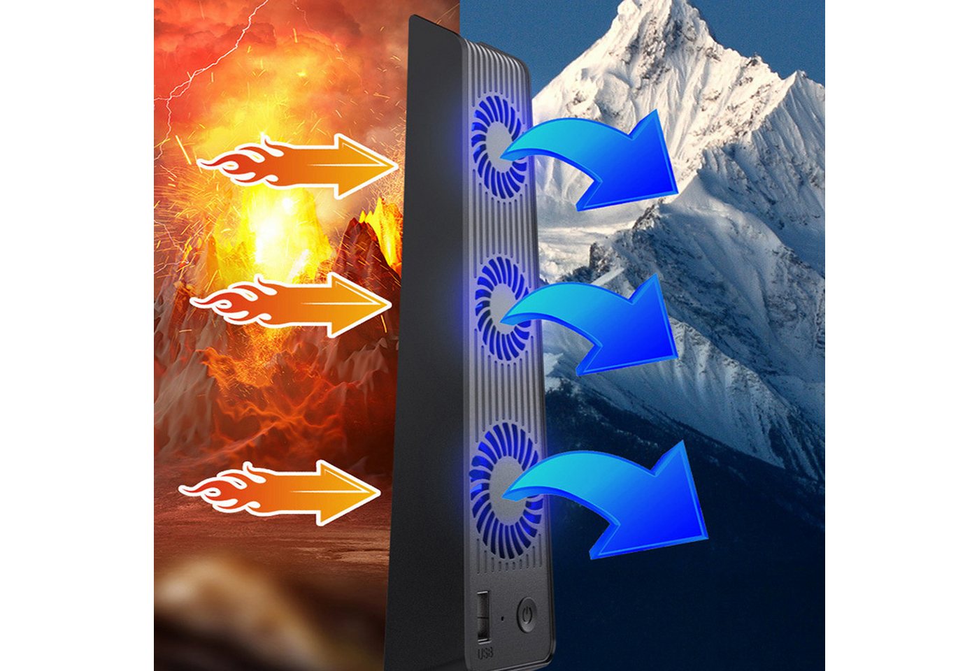 KINSI PS5 Mainframe-Kühlgebläse,PS5 Cooling Lüfter,Mit 3 Ventilatoren Controller (Mit externem,USB-Anschluss) – Bild 4 von 5