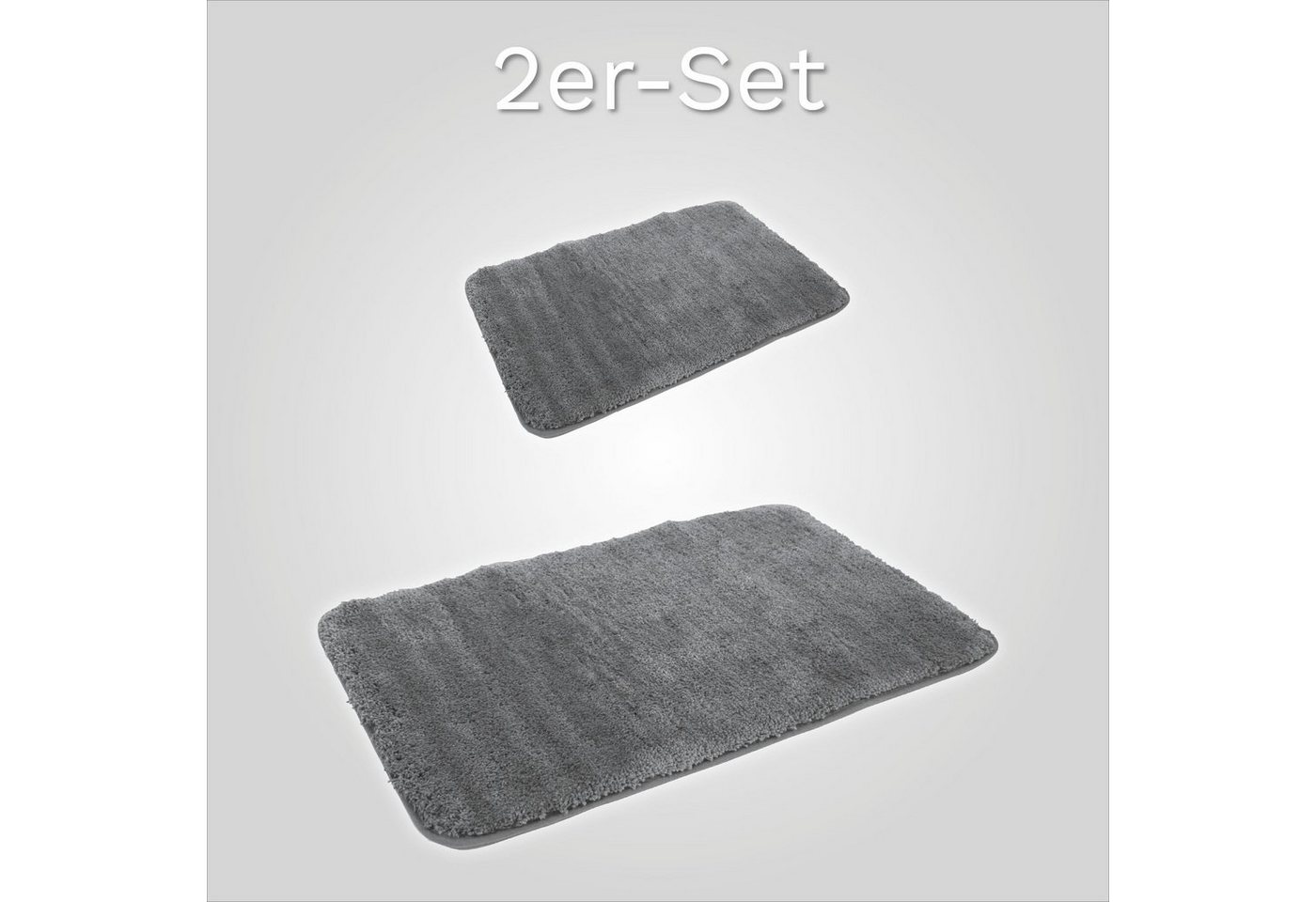 KiNZLER Badematte Chaozhou, Badvorleger, Badezimmer Teppich, Höhe 20 mm, rutschhemmend beschichtet, fußbodenheizungsgeeignet, Polyester, rechteckig, 2er-Set rec – Bild 2 von 3