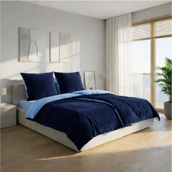KiNZLER Bettwäsche Cashmere Touch, Microfaser, 2 teilig, Wendebettwäsche, blau-navy