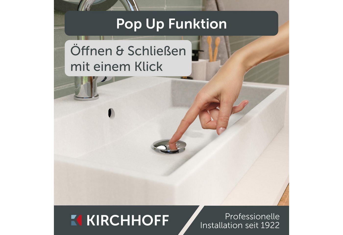 Kirchhoff Ablaufventil Design-Ablaufventil mit Überlauf, Ablauf Senkrecht, [1 1/4", Packung, Ablaufventil für Waschbecken & Waschtisch, Pop Up Ventil, Push-Open – Bild 2 von 5