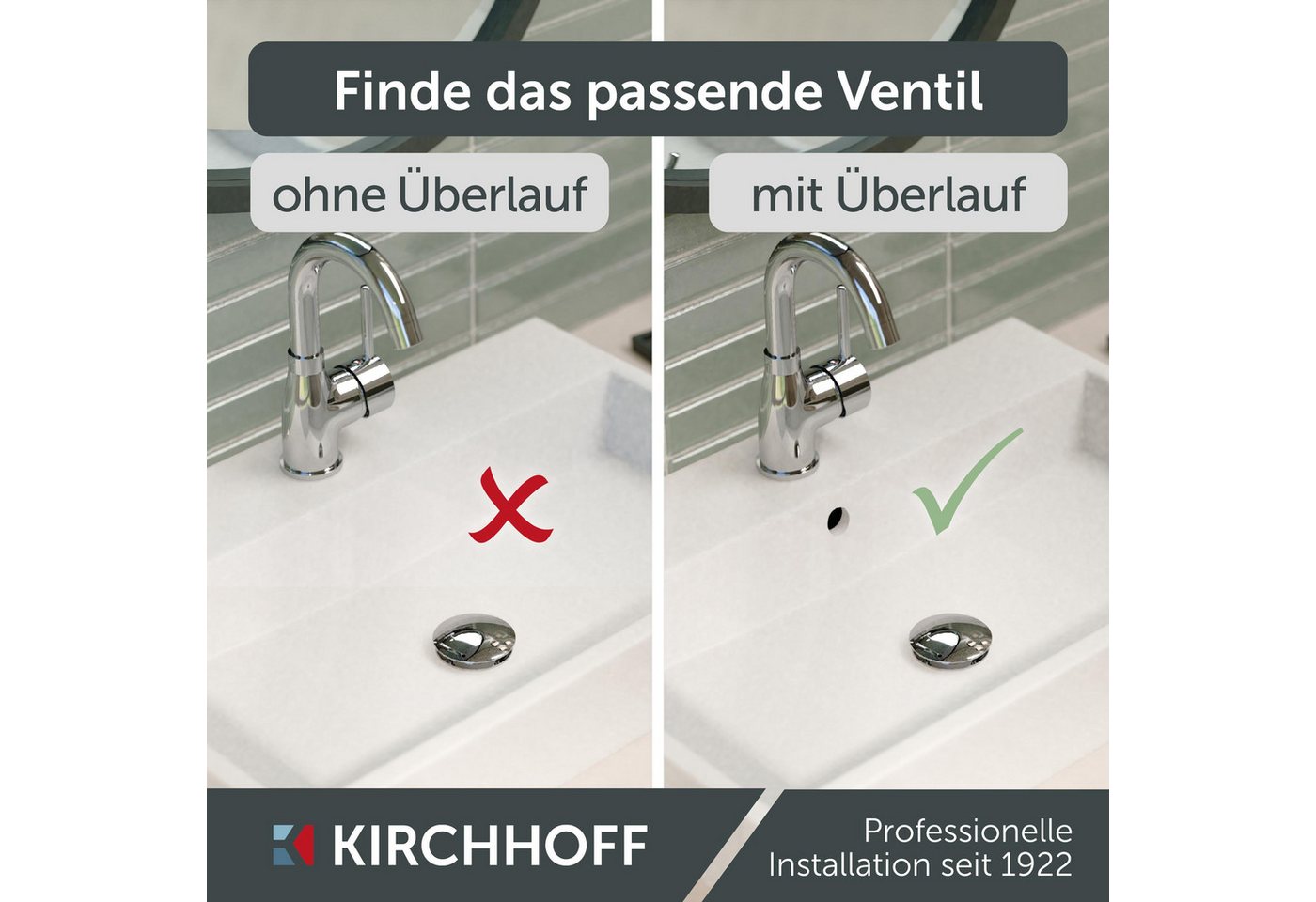 Kirchhoff Ablaufventil Design-Ablaufventil mit Überlauf, Ablauf Senkrecht, [1 1/4", Packung, Ablaufventil für Waschbecken & Waschtisch, Pop Up Ventil, Push-Open – Bild 3 von 5