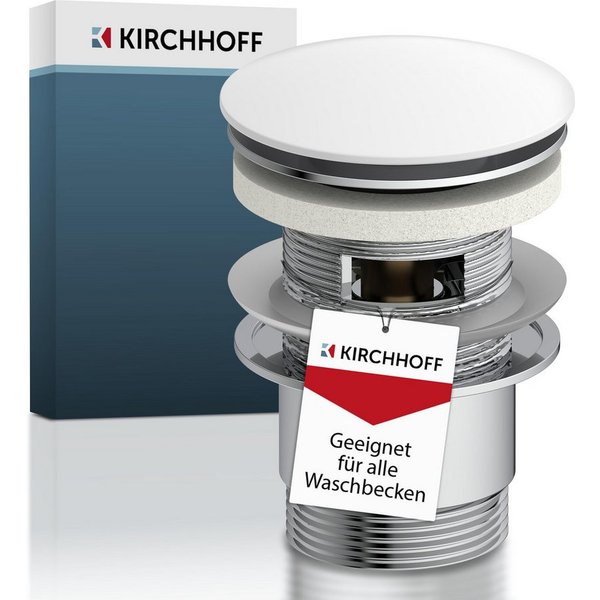 Kirchhoff Ablaufventil Design-Ablaufventil mit Überlauf, Ablauf Senkrecht, [1 1/4", Packung, Ablaufventil für Waschbecken & Waschtisch, Pop Up Ventil, Push-Open