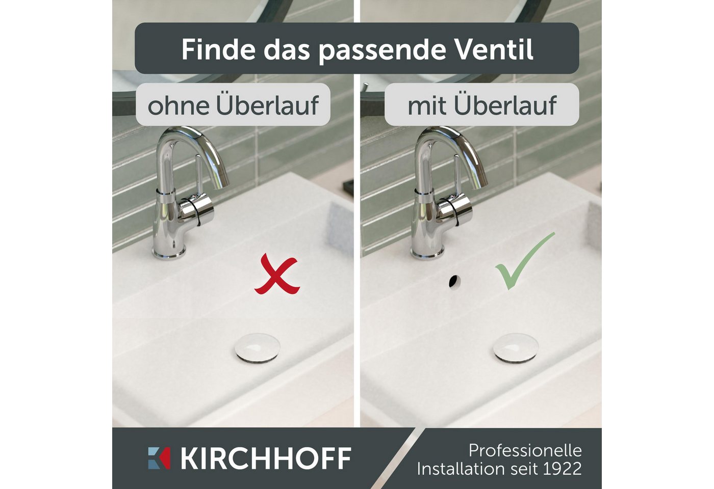 Kirchhoff Ablaufventil Design-Ablaufventil mit Überlauf, Ablauf Senkrecht, [1 1/4", Packung, Ablaufventil für Waschbecken & Waschtisch, Pop Up Ventil, Push-Open – Bild 3 von 5