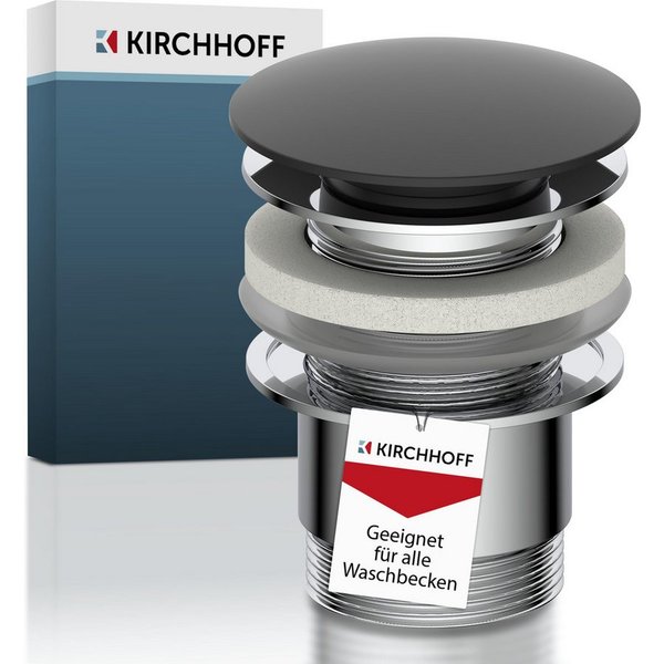 Kirchhoff Ablaufventil Design-Ablaufventil mit Überlauf, Ablauf Senkrecht, [1 1/4", Packung, Ablaufventil für Waschbecken & Waschtisch, Pop Up Ventil, Push-Open