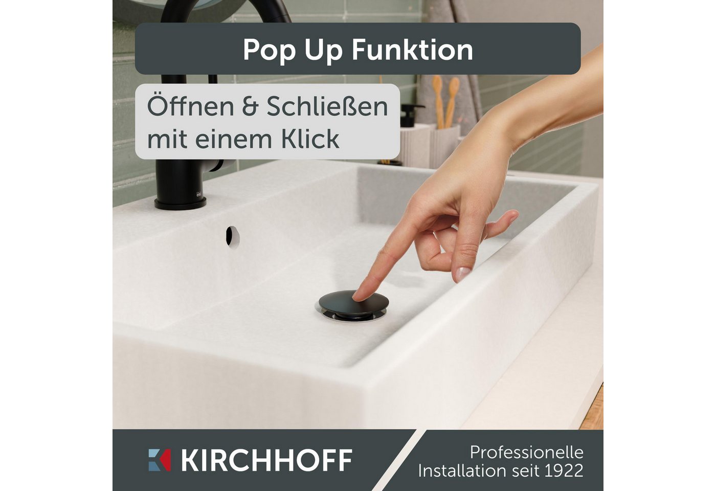 Kirchhoff Ablaufventil Design-Ablaufventil mit Überlauf, Ablauf Senkrecht, [1 1/4", Packung, Ablaufventil für Waschbecken & Waschtisch, Pop Up Ventil, Push-Open – Bild 2 von 5