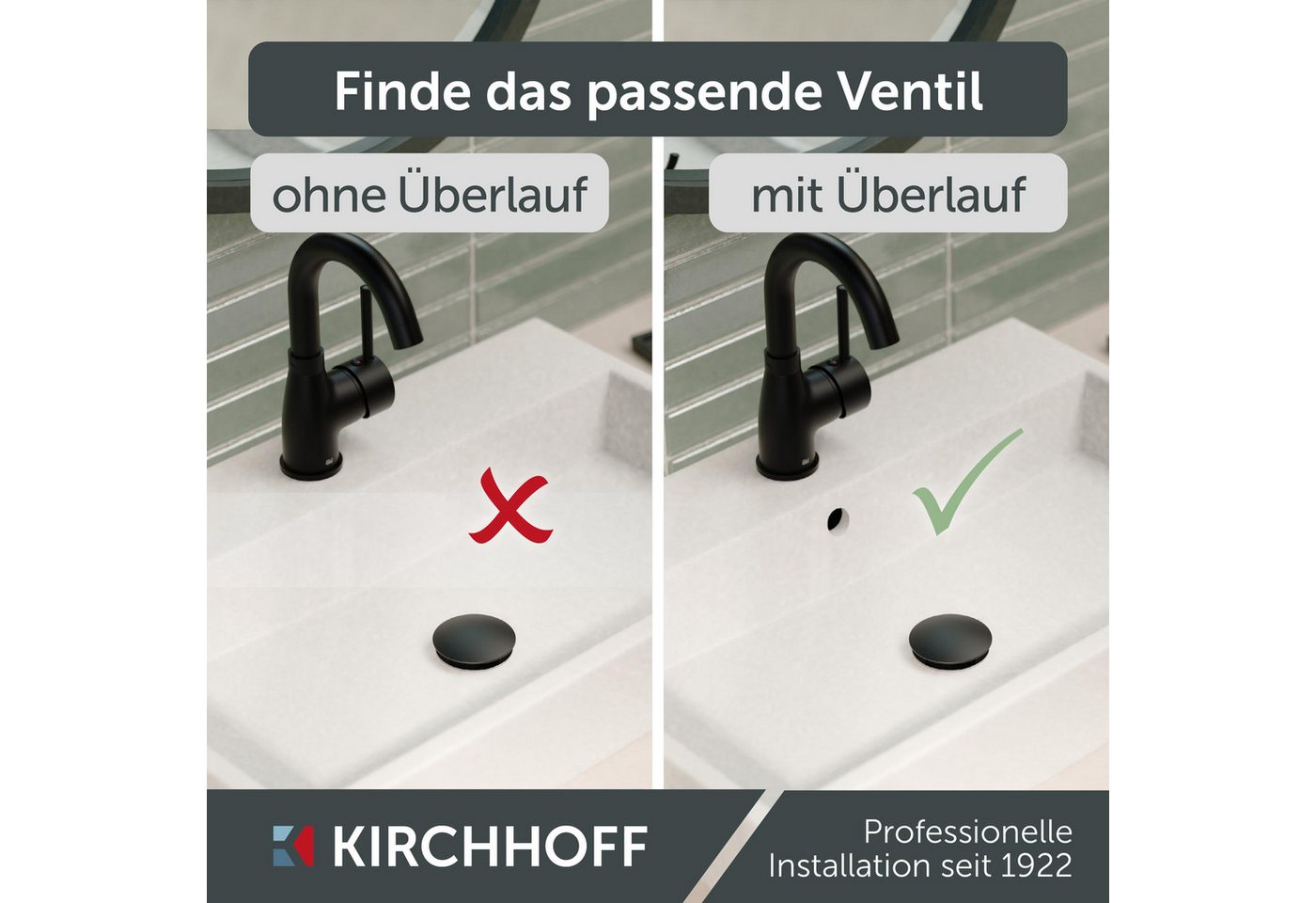 Kirchhoff Ablaufventil Design-Ablaufventil mit Überlauf, Ablauf Senkrecht, [1 1/4", Packung, Ablaufventil für Waschbecken & Waschtisch, Pop Up Ventil, Push-Open – Bild 3 von 5