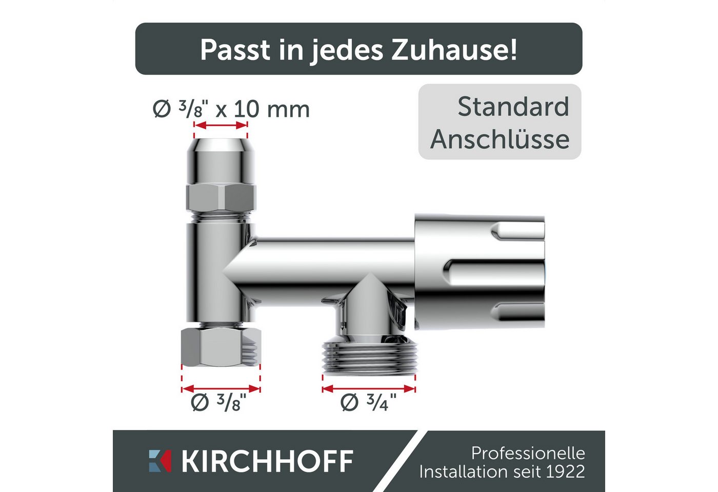 Kirchhoff Eckventil Zusatzventil mit Geräteanschluss, Chrom, mit Rückflussverhinderer – Bild 3 von 5