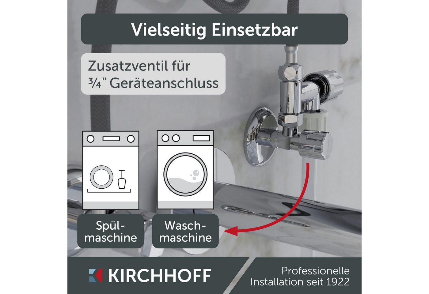 Kirchhoff Eckventil Zusatzventil mit Geräteanschluss, Chrom, mit Rückflussverhinderer – Bild 4 von 5