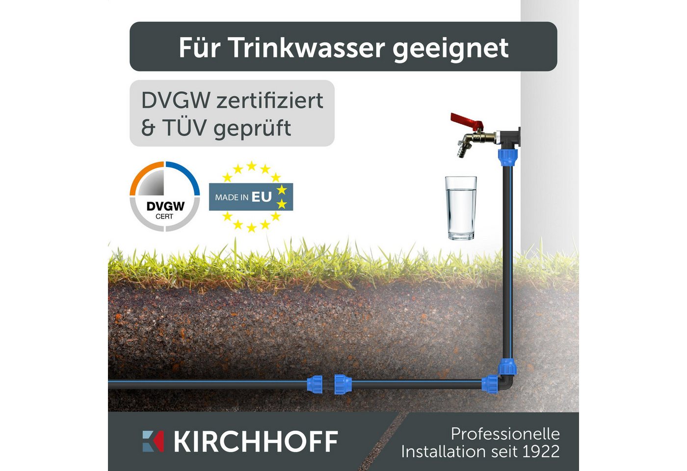 Kirchhoff PE-Rohr, Kaltwasserrohr, 20 mm, PE Rohr, Verlegerohr, Wasserleitung, Versorgungsleitung – Bild 3 von 5
