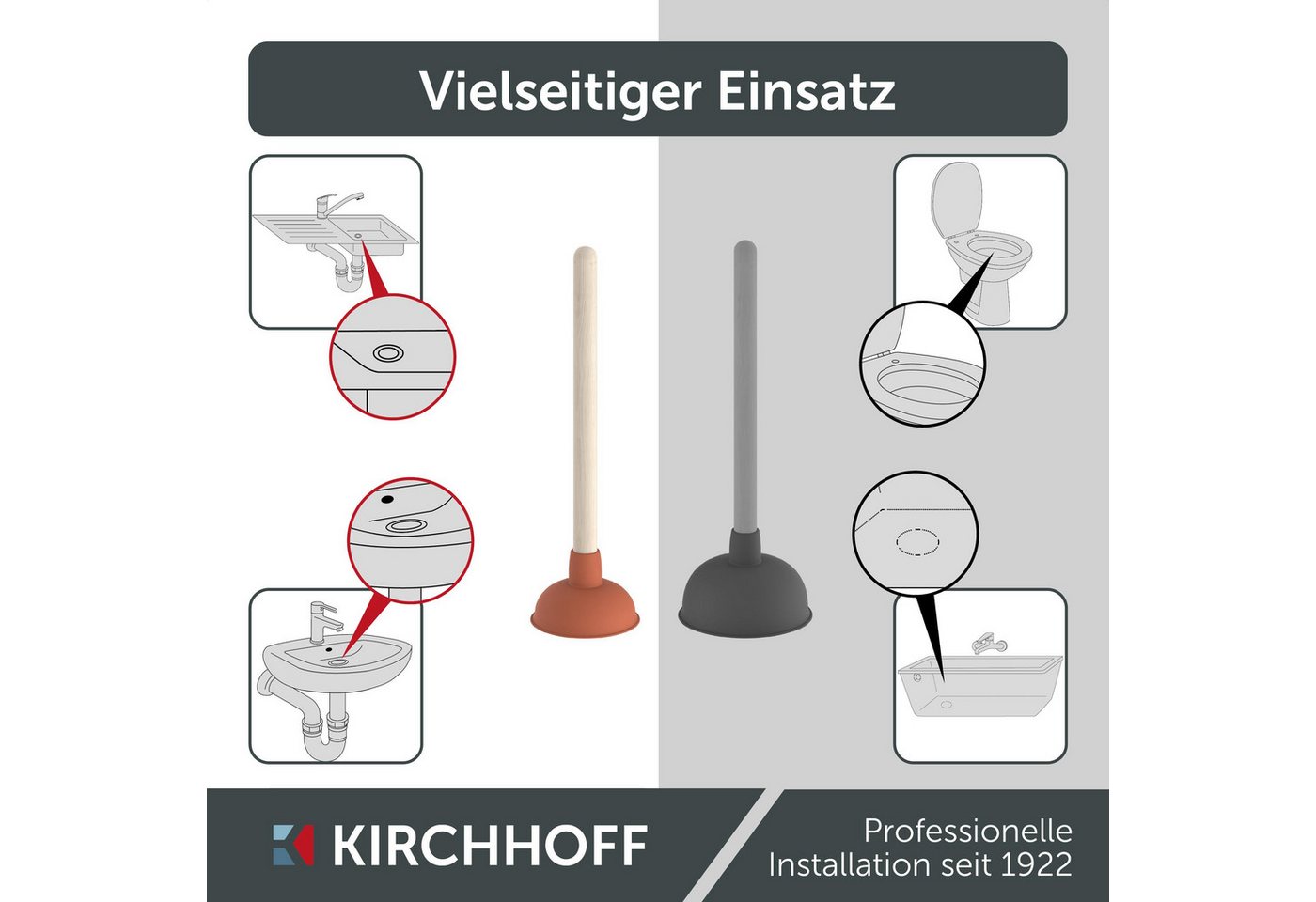 Kirchhoff Pümpel Ausgussreiniger, Ø 140 mm, mit Holzgriff, L: 11.5 cm – Bild 4 von 5