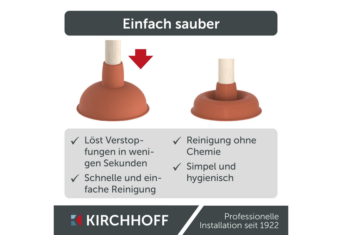 Kirchhoff Pümpel Ausgussreiniger, Ø 140 mm, mit Holzgriff, L: 11.5 cm – Bild 5 von 5