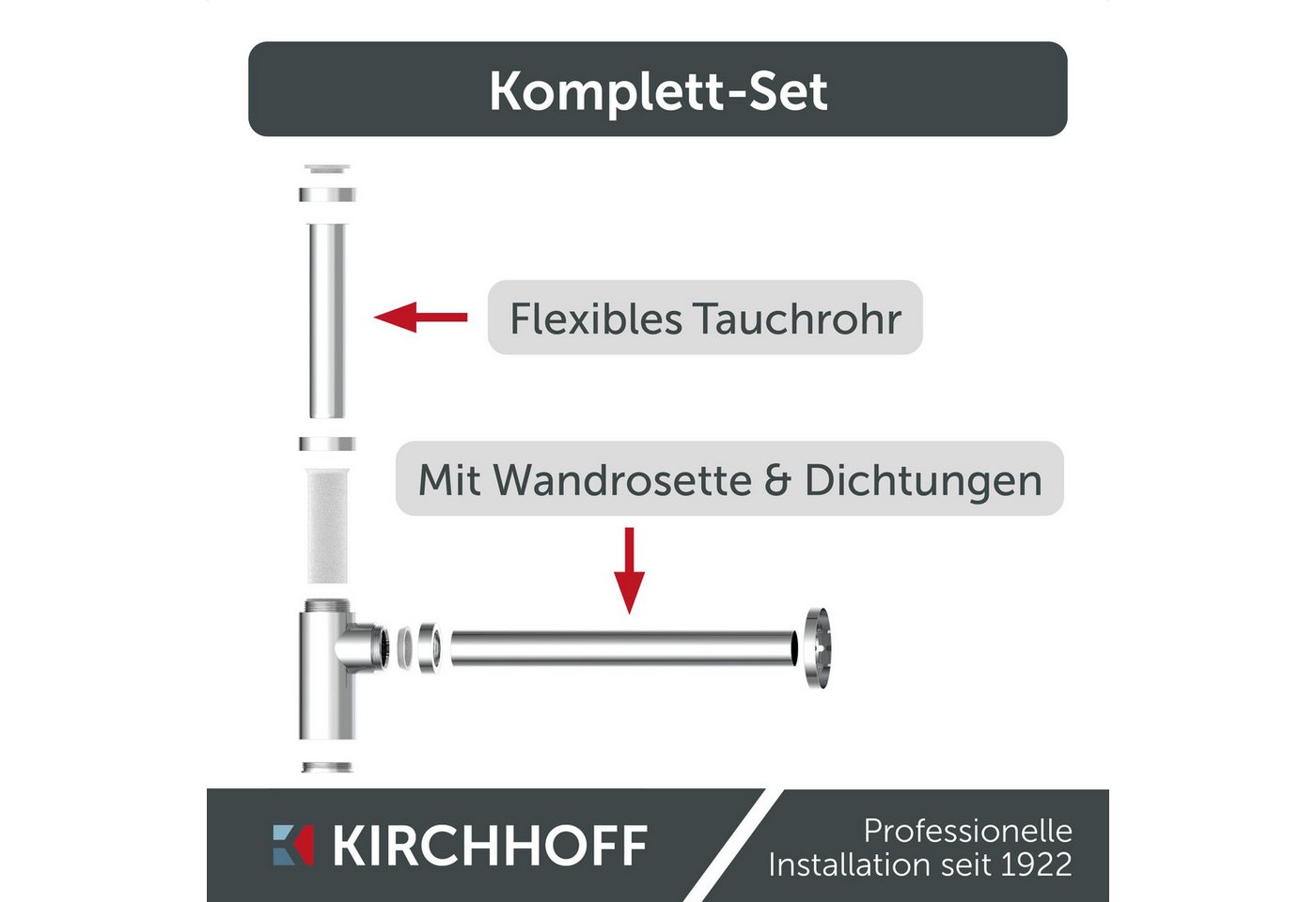 Kirchhoff Siphon Design Flaschensiphon inkl. Reinigungsöffnung, Röhrengeruchsverschluss für Waschbecken/Waschtische – Bild 2 von 5