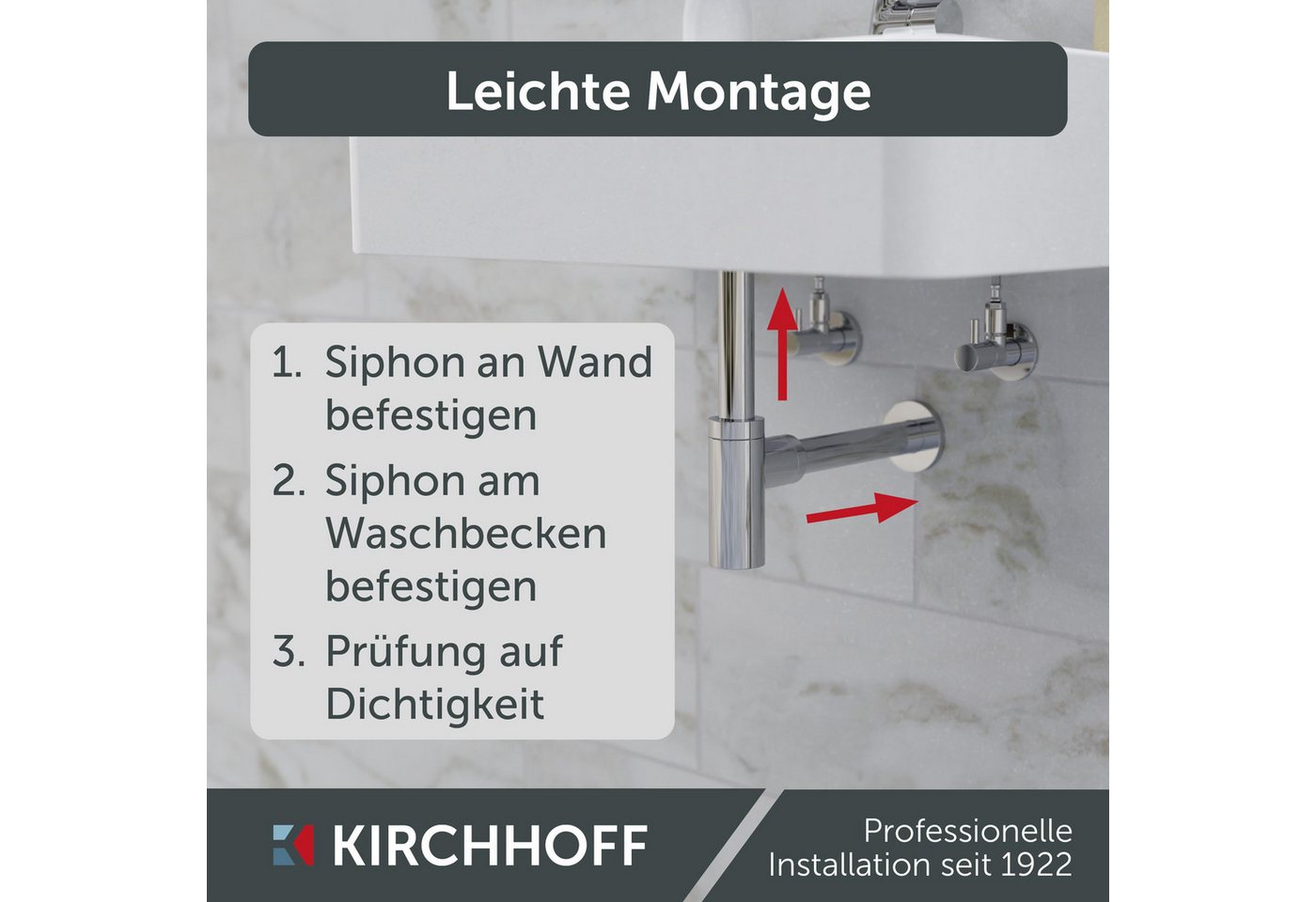 Kirchhoff Siphon Design Flaschensiphon inkl. Reinigungsöffnung, Röhrengeruchsverschluss für Waschbecken/Waschtische – Bild 3 von 5