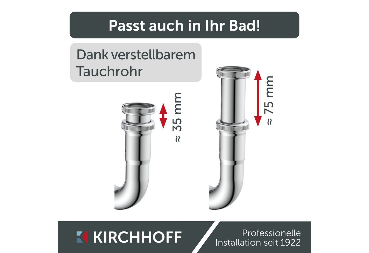 Kirchhoff Siphon Röhrensiphon, Chrom, 1 1/4" x 32 mm – Bild 4 von 5