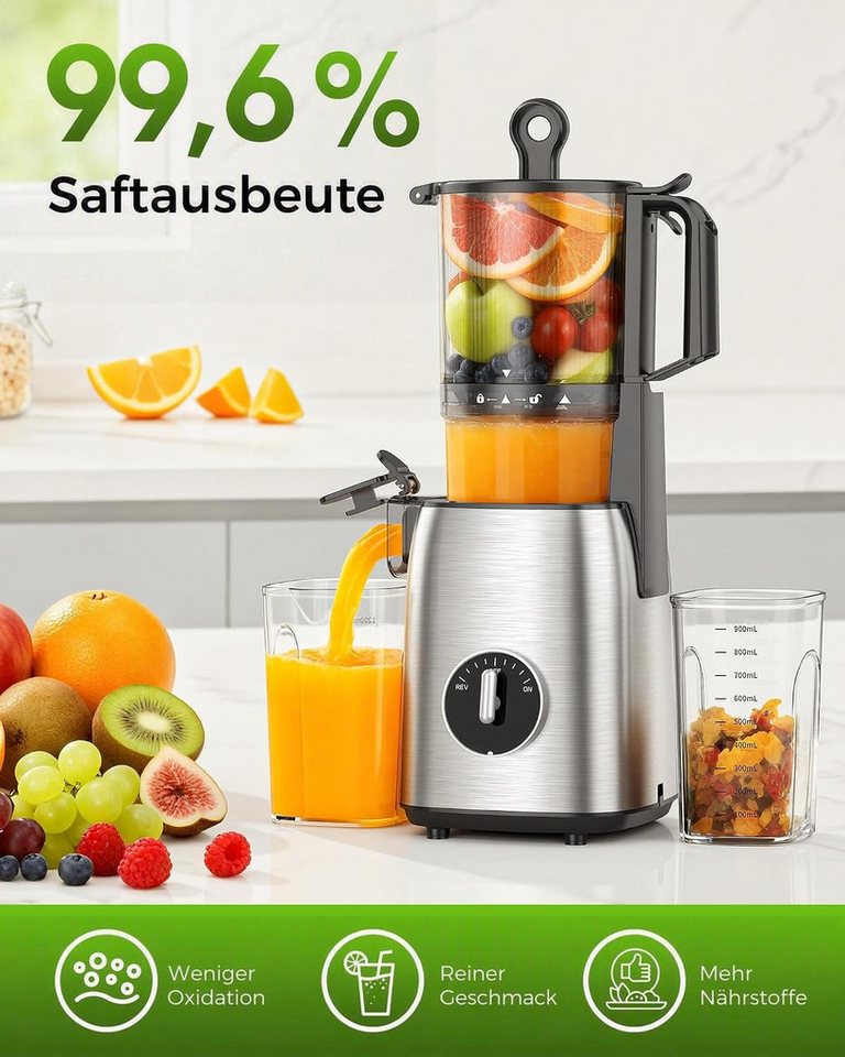 Kismile Entsafter mit modernem Touchscreen, 135 mm XXL-Einfüllschacht, 300 W, Hohe Saftausbeute für Gemüse & Obst, Schlankes Design – Bild 3 von 5
