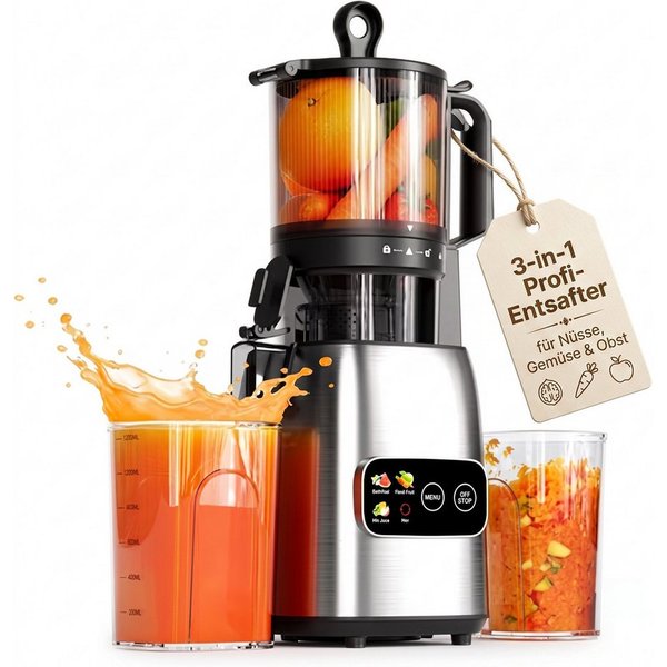 Kismile Entsafter mit modernem Touchscreen, 135 mm XXL-Einfüllschacht, 300 W, Hohe Saftausbeute für Gemüse & Obst, Schlankes Design