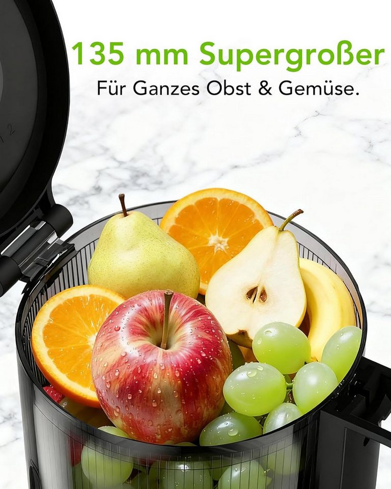 Kismile Entsafter mit modernem Touchscreen, 135 mm XXL-Einfüllschacht, 300 W, Hohe Saftausbeute für Gemüse & Obst, Schlankes Design – Bild 2 von 5
