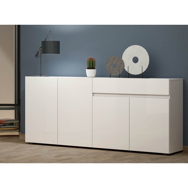 KITALY Sideboard in weiss, Lack Hochglanz - 180x80x38cm (BxHxT)