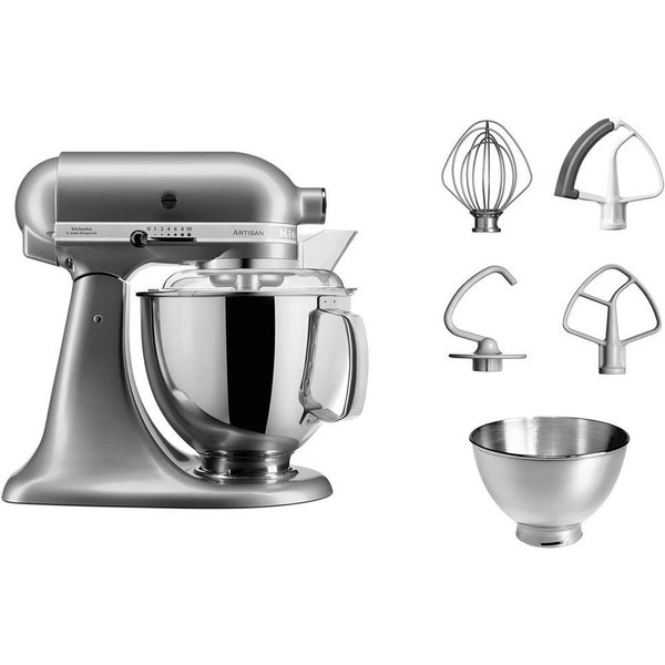 KitchenAid Küchenmaschine 5KSM175PSECU Contour Silver, 300 W, 4,8 l Schüssel, mit Zubehör im Wert von ca. 112,-€ UVP