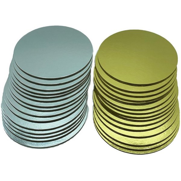 KITCHENDREAM Tortenplatte CakeBoard Set Kuchenplatte rund gold UND silber in 3 mm starker Pappe, (15-tlg)