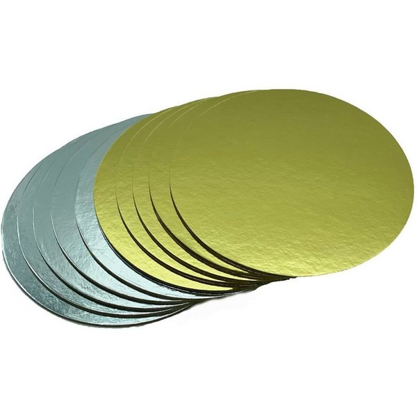 KITCHENDREAM Tortenplatte CakeBoard Set Kuchenplatte rund gold UND silber in 3 mm starker Pappe, (5-tlg)