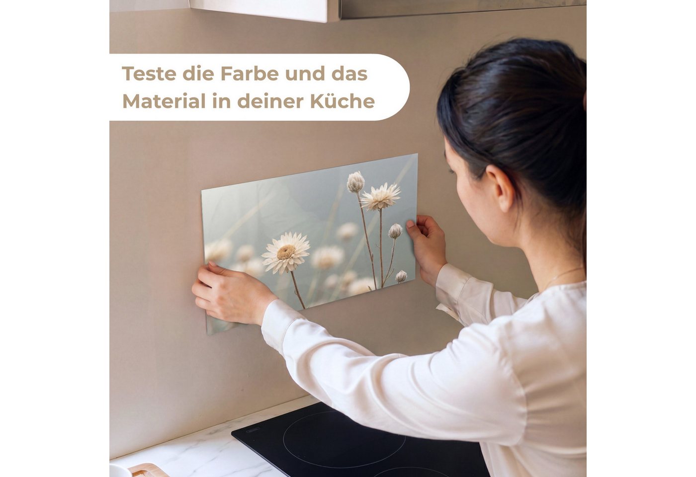KitchenYeah Küchenrückwand Muster selbstklebend (keine Folie) Strohblumen - Weiß - Tageslicht, (1-tlg), Spritzschutz, Küche, Rückwand, Küchenwand, Küchenfront,  – Bild 2 von 4
