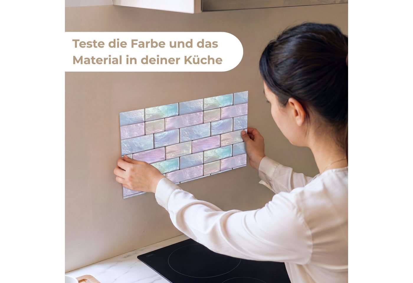 KitchenYeah Küchenrückwand Muster selbstklebend (keine Folie) Pastellfarbener Glanz - Stein - Ref, (1-tlg), Spritzschutz, Küche, Rückwand, Küchenwand, Küchenfro – Bild 2 von 4