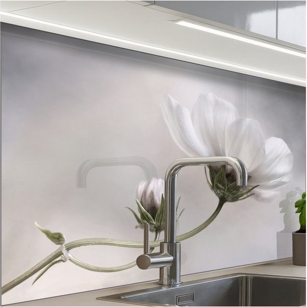 KitchenYeah Küchenrückwand Muster selbstklebend (keine Folie) Blumen - Stillleben - Natur - Grau, (1-tlg), Spritzschutz, Küche, Rückwand, Küchenwand, Küchenfron