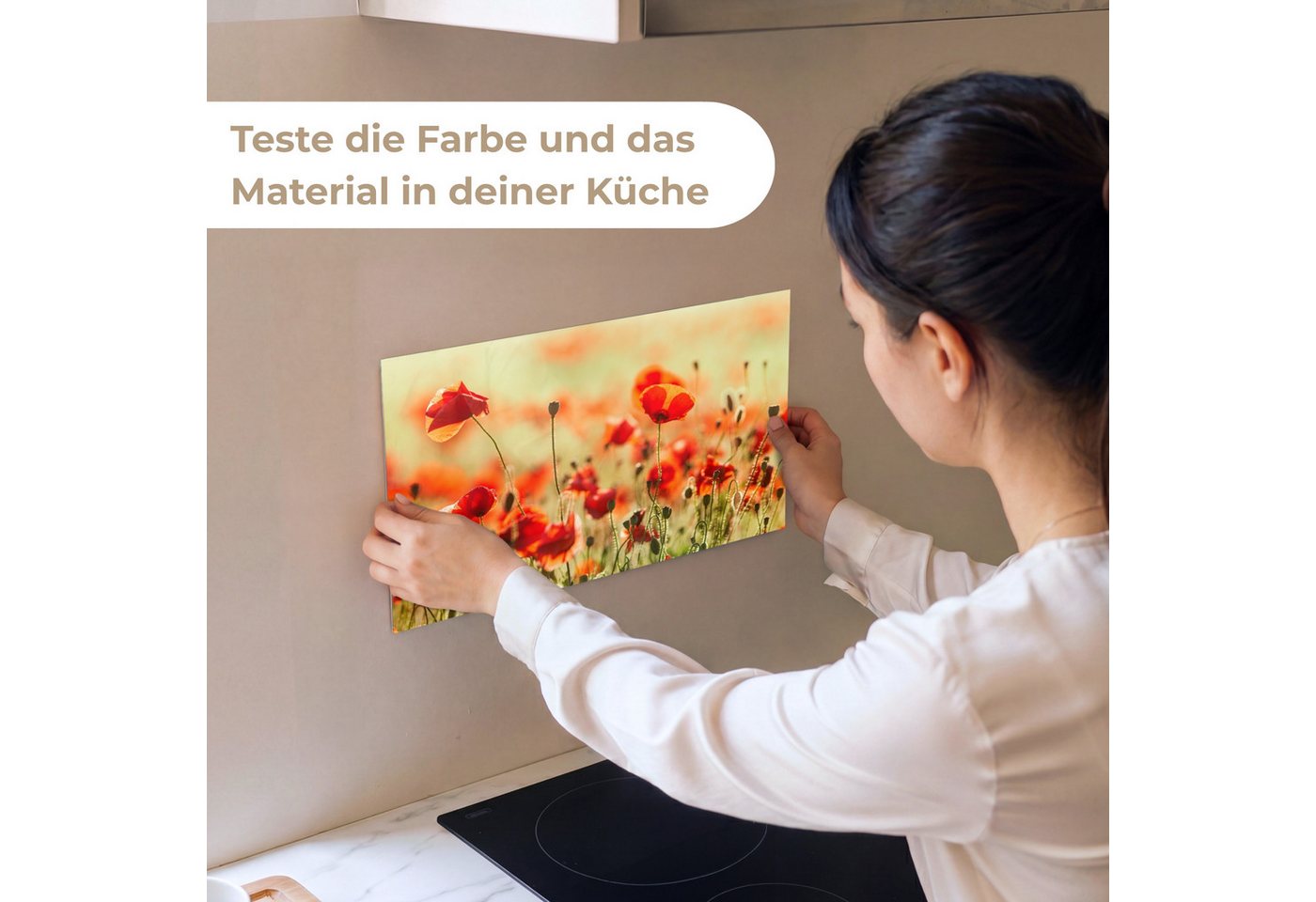 KitchenYeah Küchenrückwand Muster selbstklebend (keine Folie) Mohnblumen - Blumen - Rot - Blumenf, (1-tlg), Spritzschutz, Küche, Rückwand, Küchenwand, Küchenfro – Bild 2 von 4