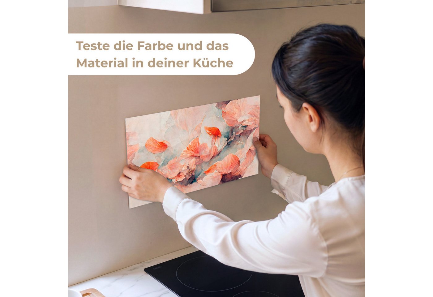 KitchenYeah Küchenrückwand Muster selbstklebend (keine Folie) Blumen - Blätter - Pflanzen - Rosa, (1-tlg), Spritzschutz, Küche, Rückwand, Küchenwand, Küchenfron – Bild 2 von 4